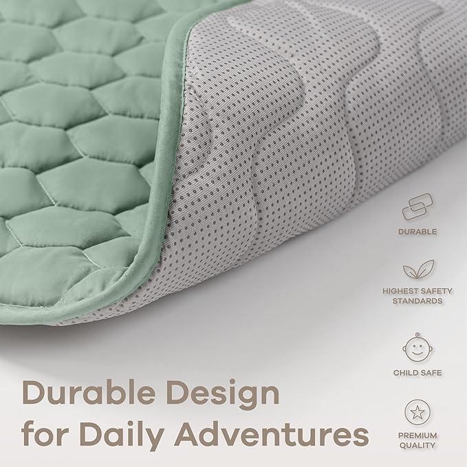 Comfy Cubs Rectangle Kids Play Mat - Large 60 x 96 inches Soft Quilted Baby Floor Mat with Non-Slip Bottom - Plush Design for Toddlers' Playtime - Comfortable and Durable - Fern