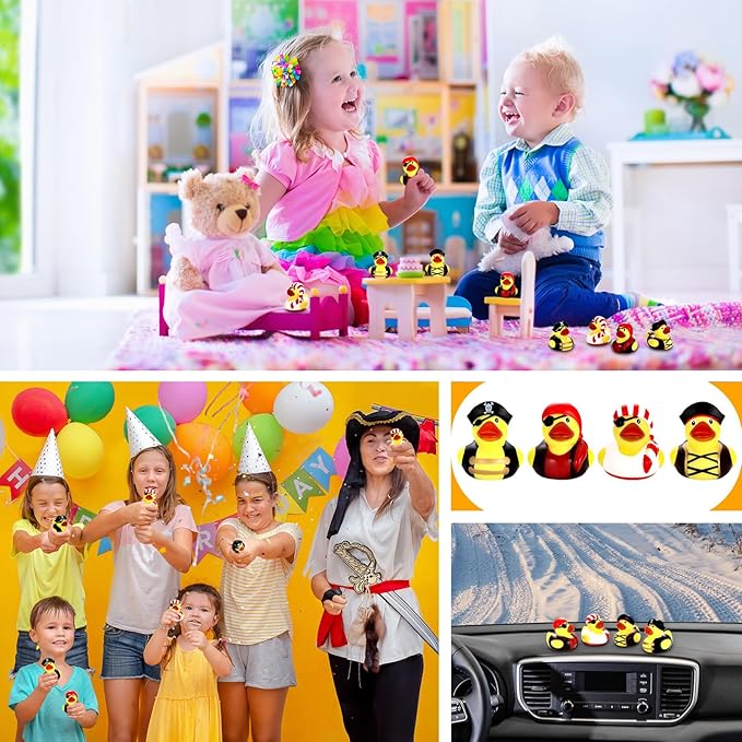 Lewtemi 24 Pcs 2 Inch Mini Pirate Rubber Ducks Cruise Ducks for Hiding with Tags Cute Yellow Decor Bathtub Pool Pirate Party Favors for Carnival Supplies Birthday Party Favor Gifts