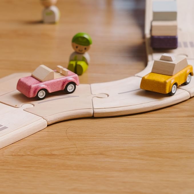 PlanToys® Yellow Taxicab Wooden Montessori Vehicle Toy | Early Movement, Imagination and Practical Life Exploration | Eco Friendly Taxi for Indoor and Outdoor Play