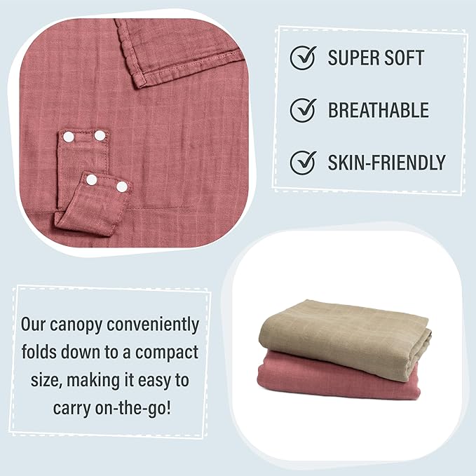 Meracorallo Muslin Baby Car Seat Cover, Lightweight Breathable Soft Infant Carrier Cover Carseat Canopy for Baby Boys and Girls, Earthy Red