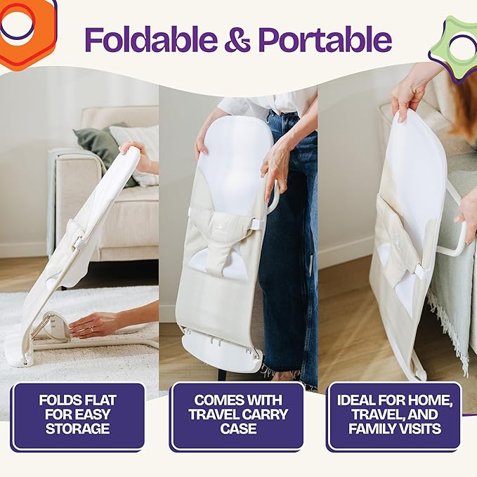 ComfyBumpy Ergonomic Baby Bouncer Seat - Safe, Portable Bouncing Chair with Adjustable Height Positions - Infant Bouncy Seat Perfect for Newborn Babies (Oatmeal)