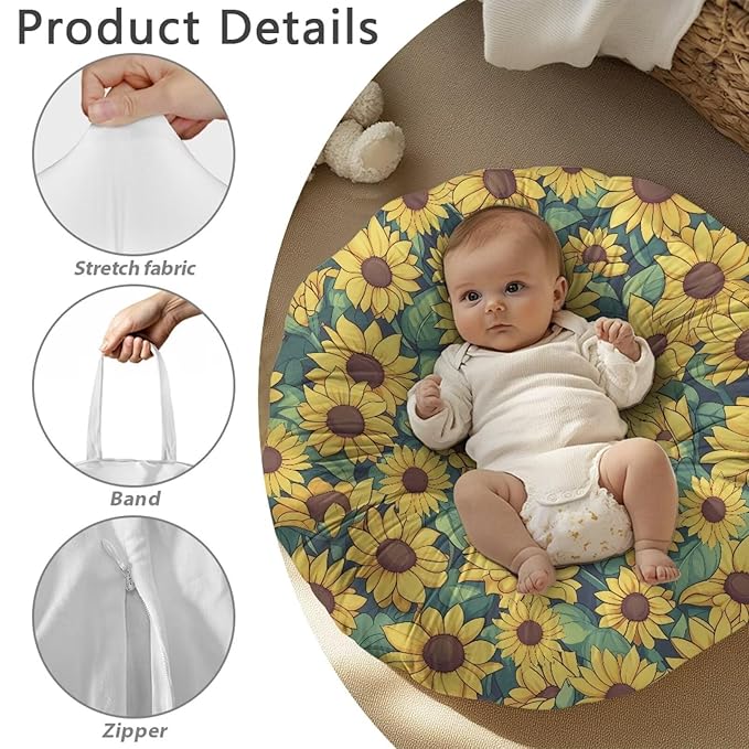 Sunflower and Cat Baby Lounger Cover Lounger Cover for Boys Girls Comfy Fit Infant Lounger for Baby, Infant Removable Slipcover Breathable and Washable