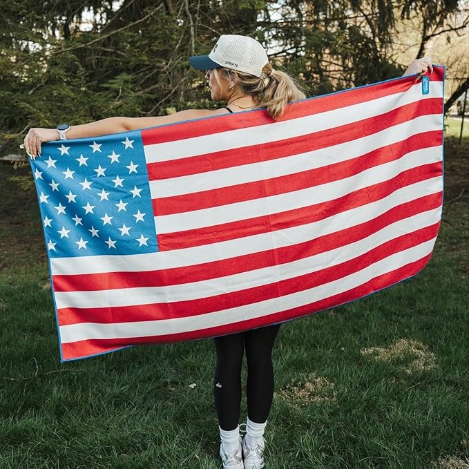Sprints Athletic Running Towel, Full-Sized, Car Seat Cover - Performance Microfiber (American Flag)