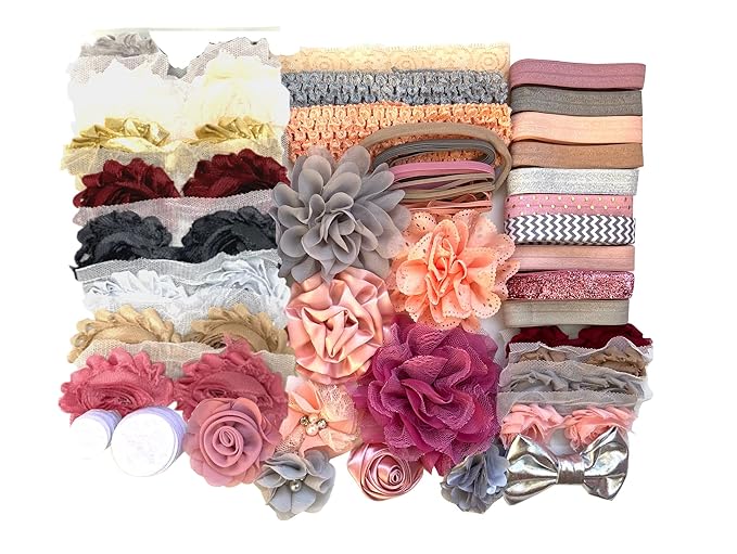 Mauve, Peach & Grey Hairband Kit - Baby Shower Headband Station, DIY Baby Headband Kit, Makes Over 30 Headbands, Includes 30 Day Money-Back Guarantee