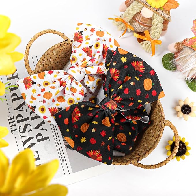 Thanksgiving Fall Baby Girl Bows Turkey Headbands for Baby Girls Handmade Maple Leaves Knotted Pumpkin Bows Autumn Holiday Gifts 2PCS