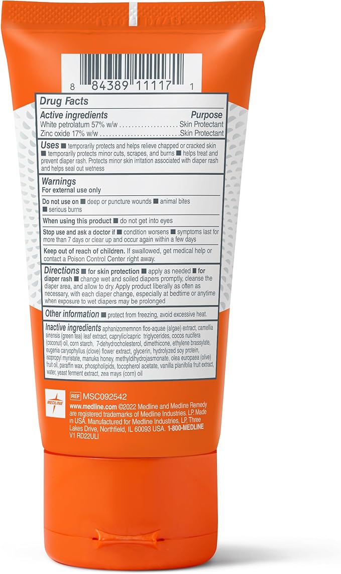 Medline Remedy CLINICAL Zinc Oxide Paste Skin Protectant (2 oz Tube), 24 Count, Vanilla Scent, Diaper Rash Cream, Incontinence Care, Wetness Protection, Paraben Free, Hypoallergenic, Adults, Children
