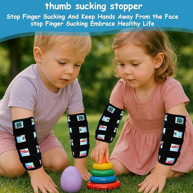 2 PCS Thumb Sucking Deterrent, Sky Blue Cars Thumb Guard for Kids Toddlers Nail Biting Treatment, Anti Nose Picking, Scratching Face, Elbow Immobilizer for Boys Girls, Finger Sucking Prevention