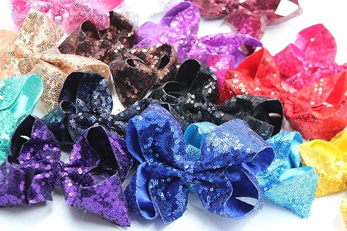 15Pcs Bling 6 Inch Hair Bows Large Big Sparkly Glitter Sequin Bows Alligator Hair Clips for Baby Girls Toddlers Kids Children Teens
