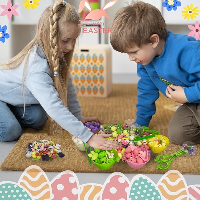226pcs Easter Sensory Bin Filler Fine Motor Toys Spring Sensory Bin Items 100 Easter Foam Eggs 50 Felt Easter Flowers 50 Felt Bunny 10 Resin Rabbit Figurines for Easter Counting Sorting