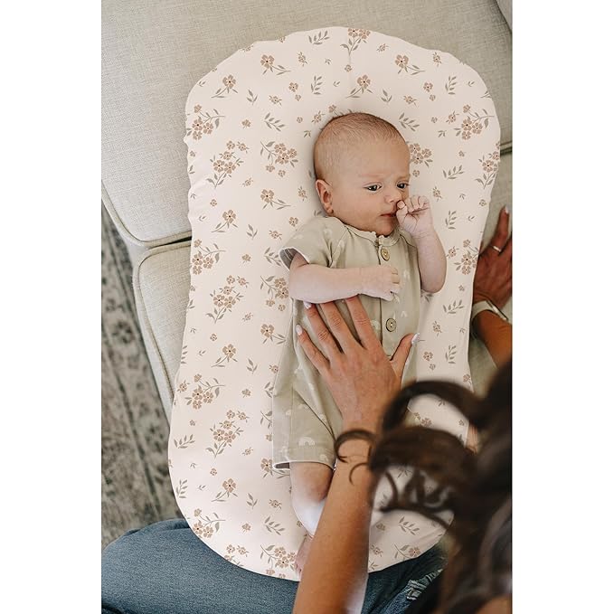 Konssy 2 Pack Baby Lounger Cover, Stretchy and Soft Newborn Lounger Cover, Infant Lounger Slipcover for Boys Girls, Covers Only (Blossom,Taupe)