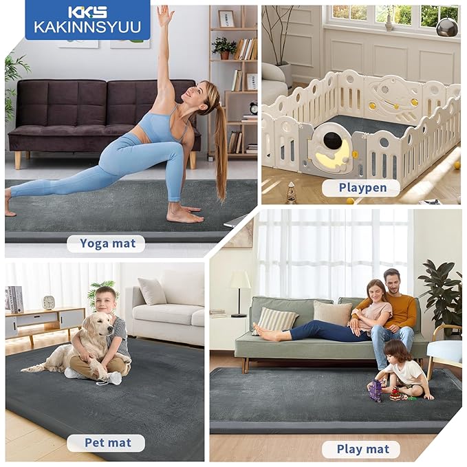 1.3" Thick Large Baby Play Mat 79"x59" - Non-Slip Memory Foam Crawling Mat for Tummy Time, Playpen, Nursery, Living Room, Dark Gray