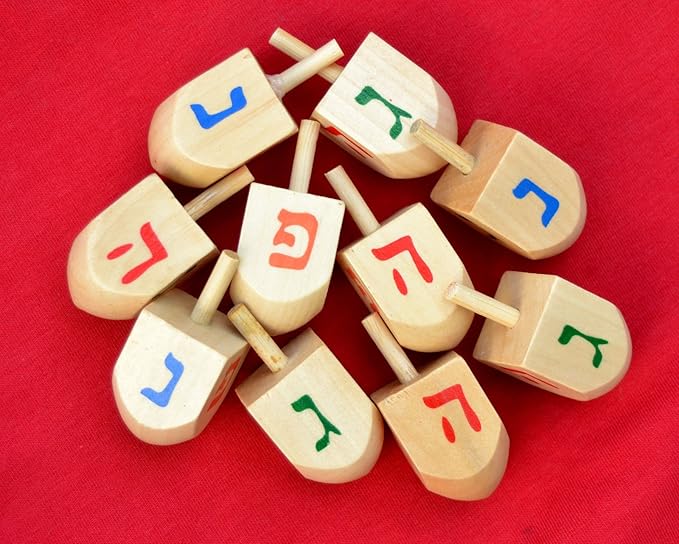 Lot 10 Pc Natural Wood Spinning Top Dreidel Hanukkah Sevivon NES Gadol Haya Po.Made in Israel