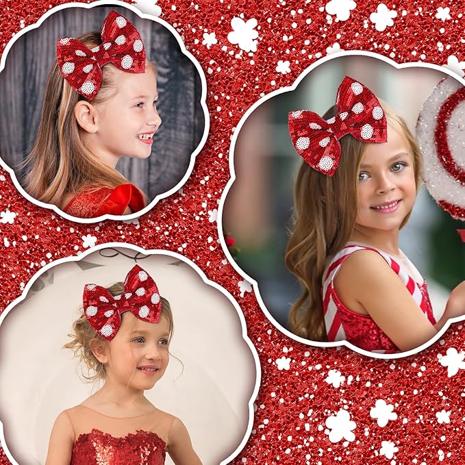 Christmas Glitter Hair Bows Clips Large Sequins Bow Hair Clips Red Dot Hair Barrettes Xmas Hairpin Hair Accessories for Women and Girls