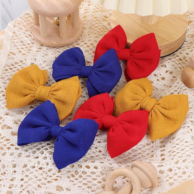 Baby Girls Hair 3'' Bows Clips Set Handmade Bow Hair Clips Hair Accessories Alligator Clip for Babies Infant Toddlers Little Kids 6 PCS Red Yellow Royal Blue