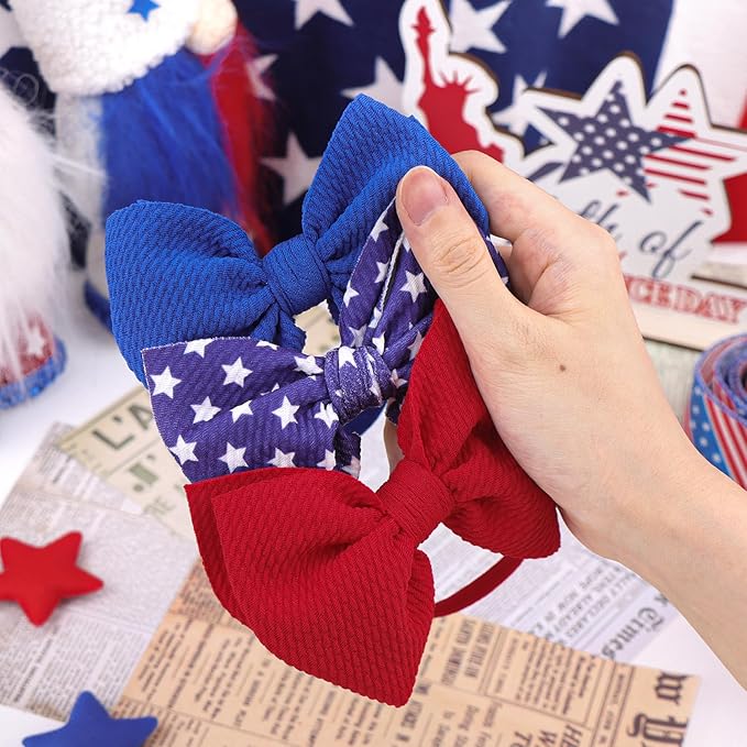 4th of July Hair Bows for Girls Baby Headbands Fourth of July Red White and Blue Hair Accessories Baby Bows 0-6 months Star