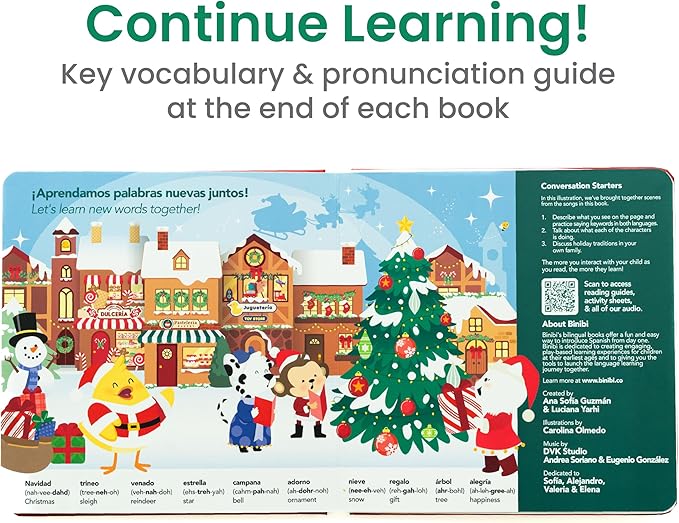Binibi Spanish Musical Book Christmas Songs in Spanish | Bilingual Childrenโs Book for Babies & Toddlers 1-3 | Libro en espaรฑol para Bebes