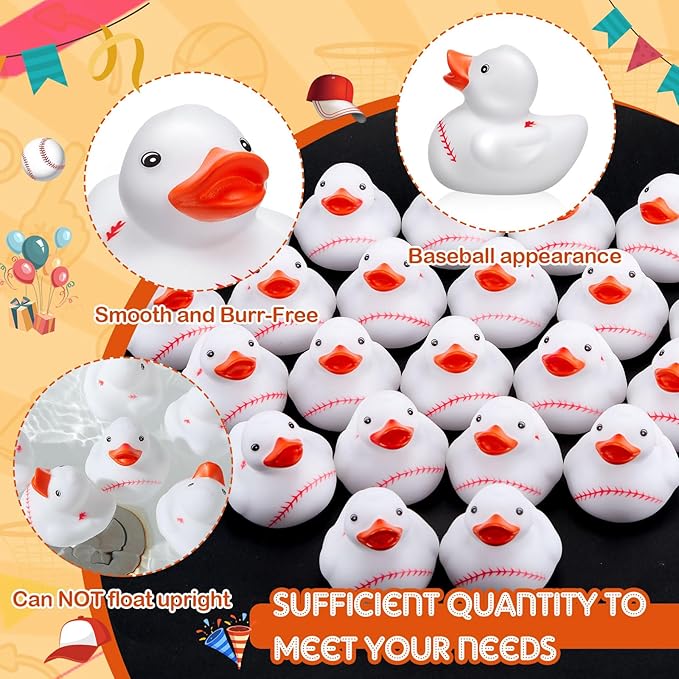 Deekin Rubber Ducks 2 Inch Bulk Sport Party Favors for Team Events Decorations Birthday Party Supplies Club Player Gift(24 Pcs,Baseball)