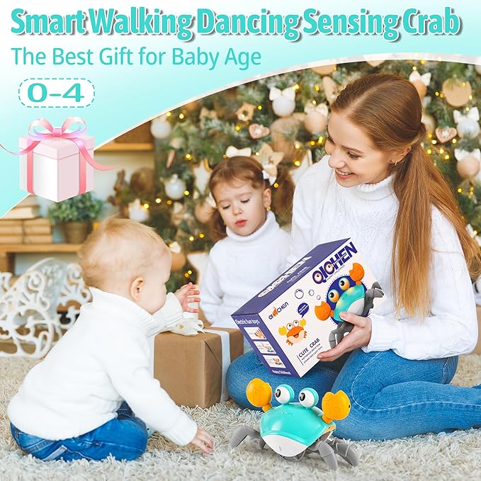 Hirger Crawling Crab Baby Toy, Dancing Walking Infant Toy for Tummy Time, Sensory Toy for 3-6-12-18 Months Babies & Toddlers 1-2-3, Musical Birthday Gift for Boys Girls