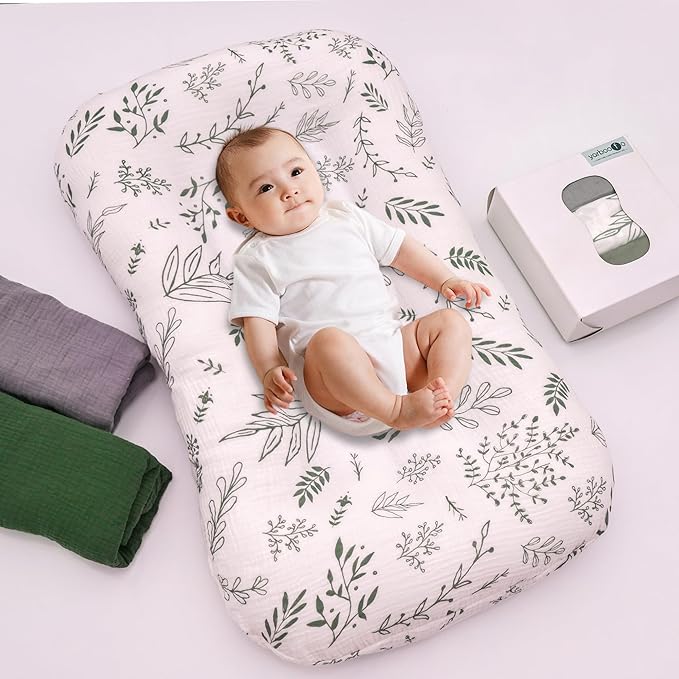 Muslin Baby Lounger Cover for Snuggle Me Lounger,3 Pack 100% Cotton Newborn Baby Lounger Pillow Covers,Soft and Breathable Baby Nest Slipcover for Boys Girls (Covers Only