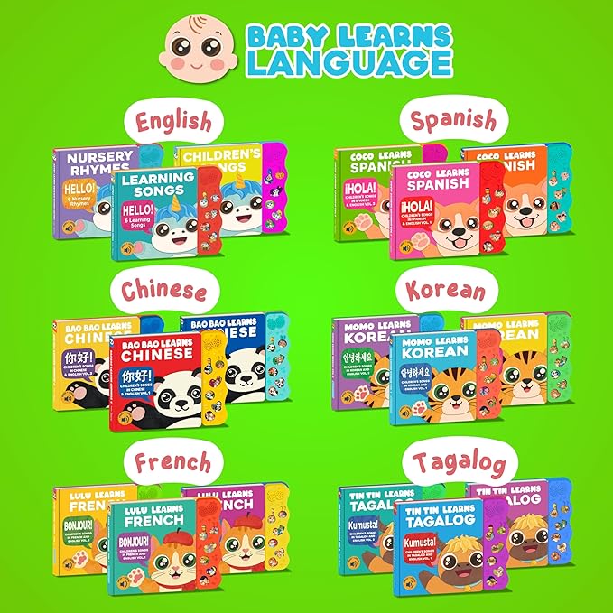 Coco Learns Spanish Vol. 3 — Interactive Sound Board Book for Toddlers 1-3, Bilingual English & Spanish Songs & Music, Talking Musical Book, Musical Toy Gift for Babies & Kids