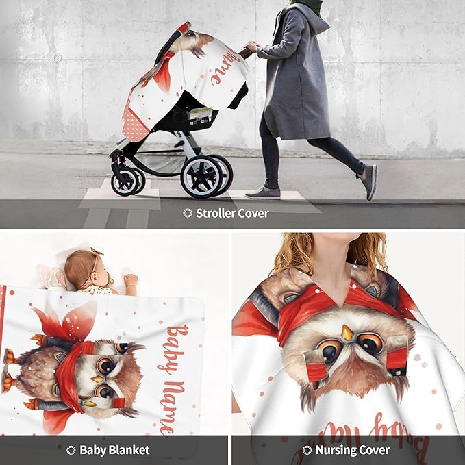Winter Carseat Cover for Baby Personalized Owl Baby Car Seat Cover with Name Custom Minky Car Seat Canopy Boys Girls Infant Carrier Covers Nursing Cover Toddler Blanket