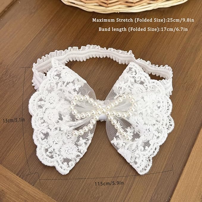 Handmade Baby Girl Headbands in Beige Baby Bows and Floral Lace Headband Bows for Newborns and Toddlers Cute Baby Girl Bows and Newborn Headband Bows