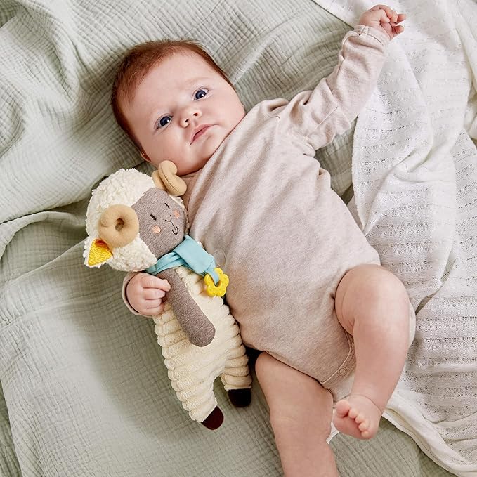 HABA Woolbert The Ram Lovey Set - Stuffed Animals for Babies, Pacifier Clips, Sensory Toys & Baby Teething Toys Ideal for Ages 0 Months+