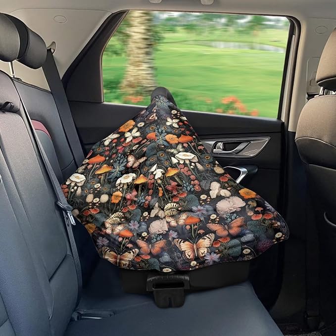LedBack Butterfly Mushroom Stretchy Car Seat Cover for Babies,Nursing Cover Breastfeeding Cover,Soft Breathable Baby Carseat Canopy