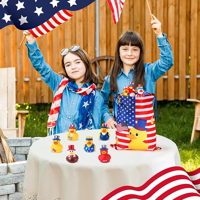 SCIONE 24PCS Patriotic Rubber Ducks, 4th of July Bulk Rubber Ducks for 4th of July Party Favors, Mini Duck for Cruise Ships Baby Showers Bath Toys Kids Party Favors Birthday Gifts