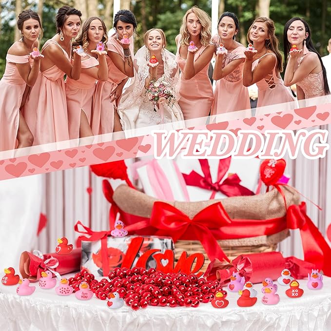Sratte 36 Pcs Valentine Ducks Rubber Ducks in Bulk 2 Inch Mini Love Heart Assorted Pink Red White Squeaky Bath Toys for Valentines Party Favors Classroom Goodie Bag Fillers