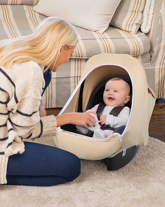 Metplus Car Seat Cover, Breathable Mesh Window Infant Carseat Canopy for Baby Boys & Girls, Summer Stroller Sunshade Net for Airflow & Privacy, Stretchy Universal Fit