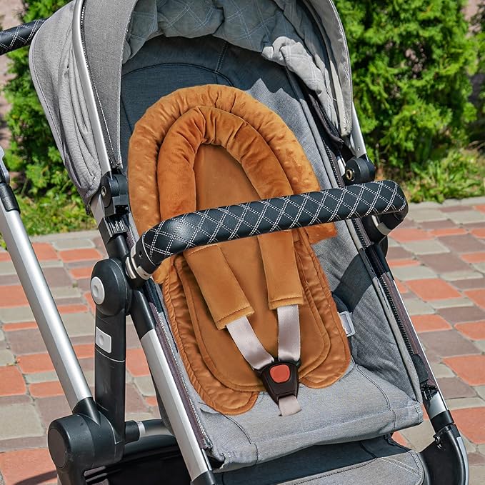 Infant Car Seat Insert, HNHUAMING Baby Car Seat Head & Body Support with 2 Straps Pads, Ultra Soft Newborn Preemie Carseat Insert Cushion for Girls Boys, Fits Car Seat, Stroller, Swing, Bouncer, Brown