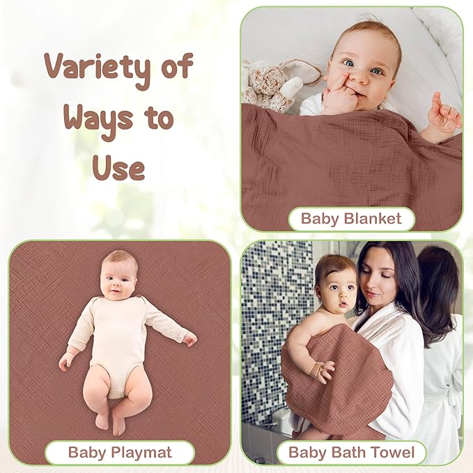 100% Organic Cotton Muslin Baby Hooded Towels 32x32 Inch โ 2 Pack Soft & Absorbent Newborn Bath Towels for Boys & Girls, Premium Hooded Towels, Ultra-Gentle Baby Essentials in Rust/Ivory