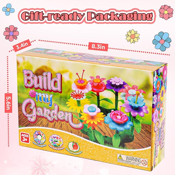 FUNZBO 99pcs Girls Flower Garden Building Toys Set - Spring Toys for 3 4 5 6 7 8 9 Years Old Girls, STEM Montessori Educational Toys for Toddlers Kids,Sorting & Stacking Toy for Birthday Gifts