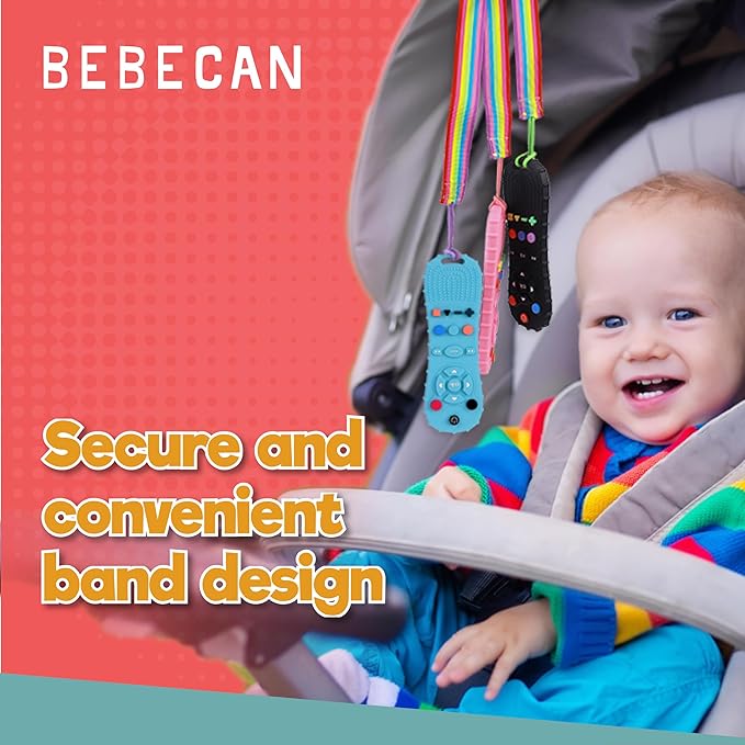 BEBECAN Teether Remote Control for Baby – Remote Toy for Infants and Toddlers 3 6 9 12 18 24 Months, Safe BPA-Free Soft Silicone Baby Chew Remote (Blue)