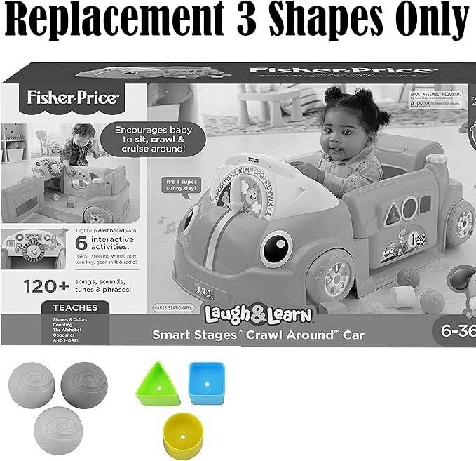 Replacement Parts for Fisher-Price Laugh and Learn Smart Stages Crawl Around Car - DJD10~3 Shapes ~ Also Works with Models GFM96 and CDC78 ~ Colors May Vary