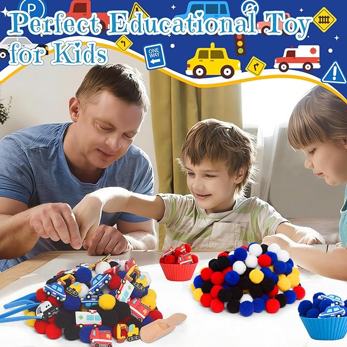 192pcs Cars Sensory Bin Filler Fine Motor Toys Transportation Toys Sensory Bin Items Toy Ambulance Fire Engine Police Car Excavator Taxi for Preschool Education Activities
