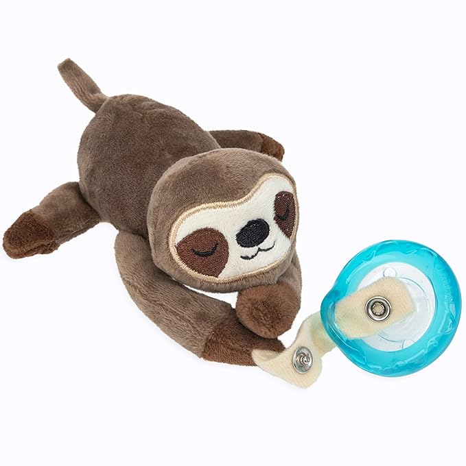 Nuby Soft Plush Pacifinder with Detachable Silicone Pacifier: 0-6 Months, Sloth, Natural Cherry Shape, Brown, one Size
