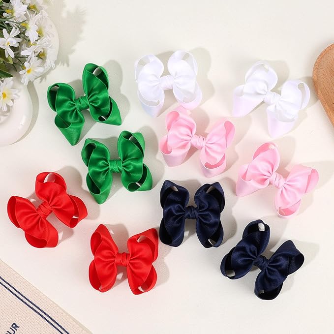 OAOLEER 2PCS 3.5inch Hair Bows for Girls,Pink Stain Ribbon Hair Bows Alligator Clips Hair Accessories for Back To School Teen Toddler Girls Kids (Pink)