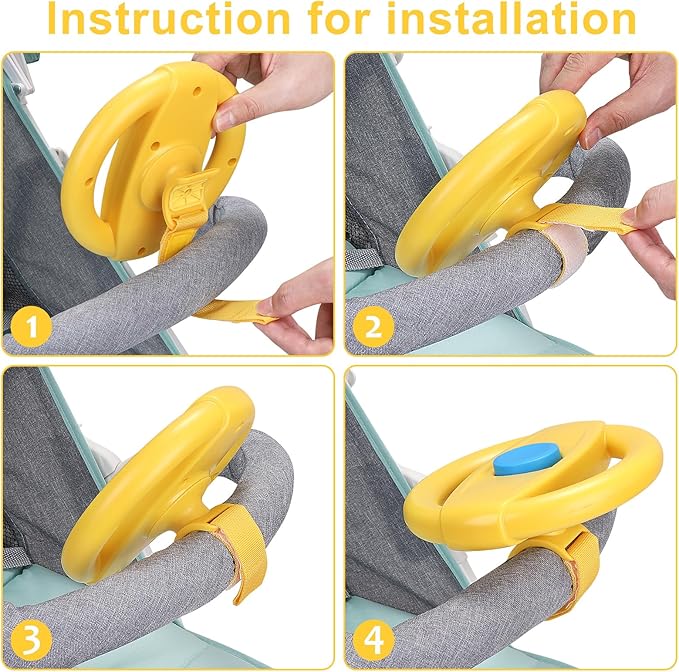 Accmor Stroller Steering Wheel Toy, Simulated Steering Wheel for Stroller Shopping Carts Cart Universal Detachable Pretend Driving Funny Toy Attachment