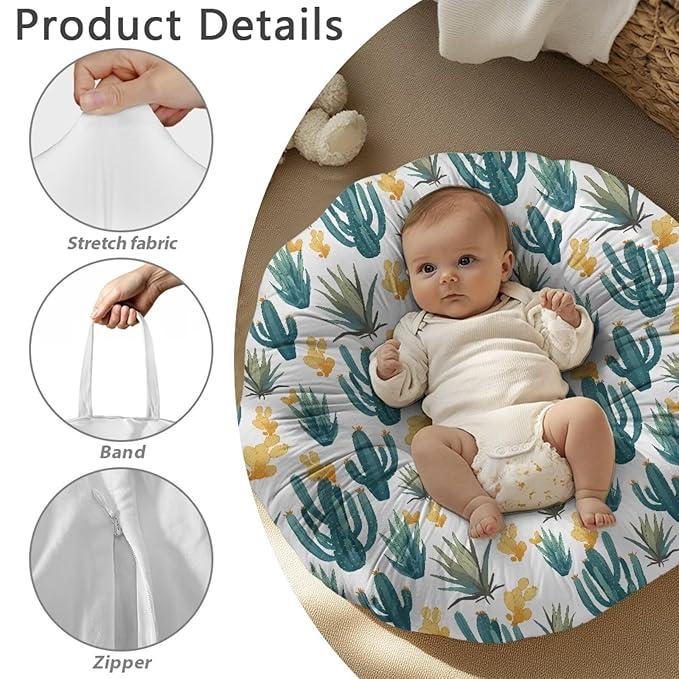 Green Cacti Newborn Lounger Pillow Cover Removable Soft Slipcover for Newborn Baby Padded Lounger Infant Floor Seat Cover for Boys Girls Baby Essentials