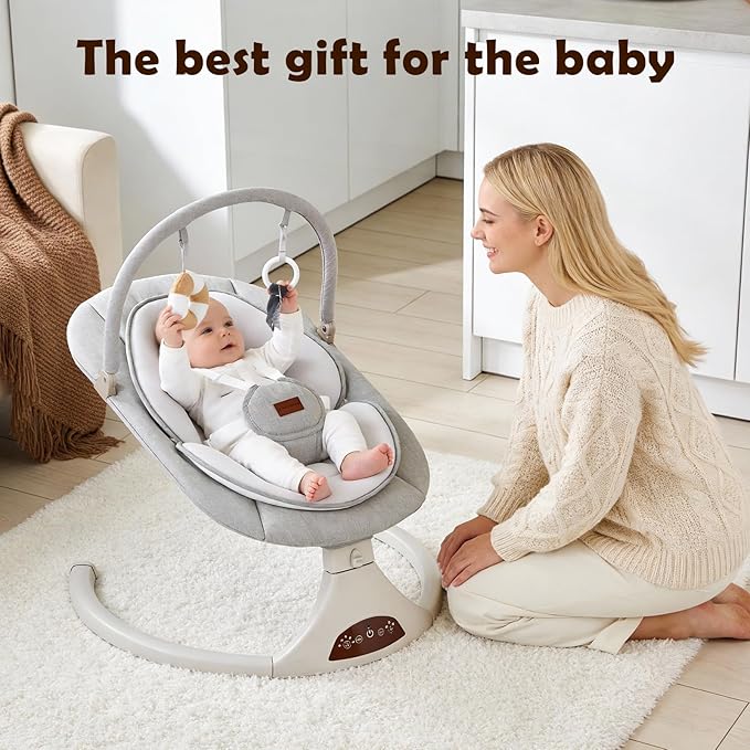 Baby Swings for Infants to Toddler, Electric Baby Swing with Remote, 5 Speeds, Bluetooth & Safety Lock for Newborns up to 20 lbs (Gray)