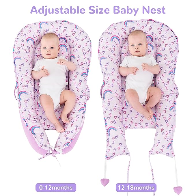 Viviland Baby Lounger Cover for Newborn Infant Babies 0-24 Months, Soft Breathable Cotton Fabric, Detachable Washable, Portable with Handles, Rainbow