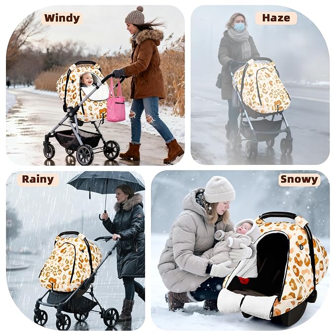 Winter Car Seat Cover Baby, GFU Warm Carseat Cover for Babies, Universal Infant Car Seat Canopy Waterproof, Cold Weather Shield Coats Brown