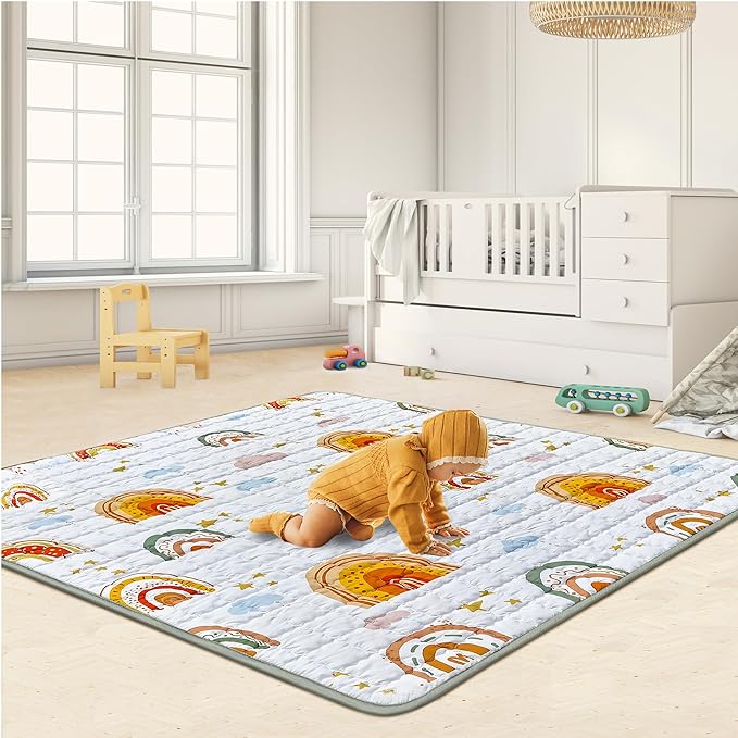 Baby Play Mat for Floor,50" X 50" Playpen Mat for Babies,Foldable & Washable Baby Crawling Mat,Non-Slip Cushioned Baby Floor Mat,Activity Baby Playpen Mat for Infants