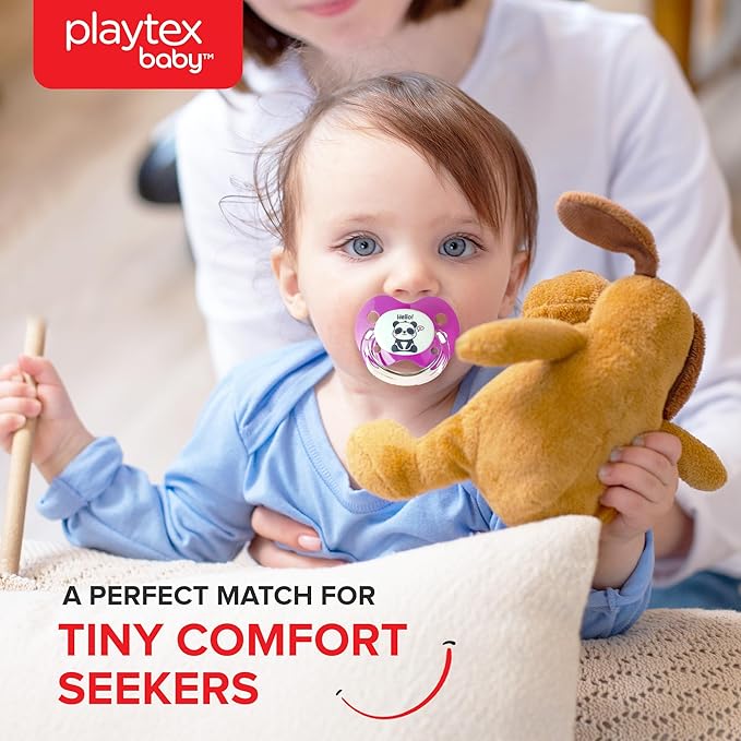 Playtex Baby Binky Orthodontic Pacifier with Air Comfort Shield, Medical Grade Silicone, Pink & Purple, 2 Count