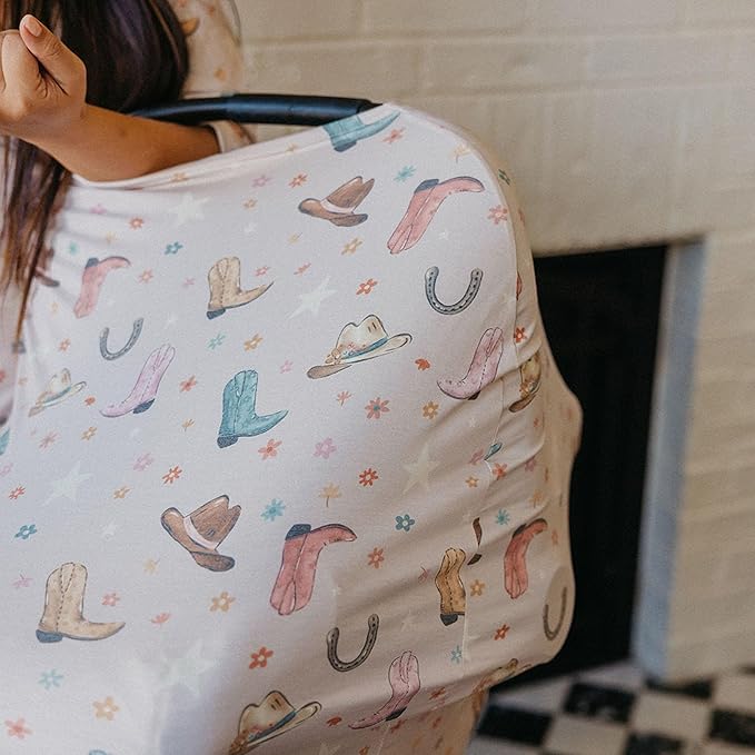 Baby Car Seat Cover Canopy and Nursing Cover Multi-Use Stretchy 5 in 1 Gift Cheyenne by Copper Pearl