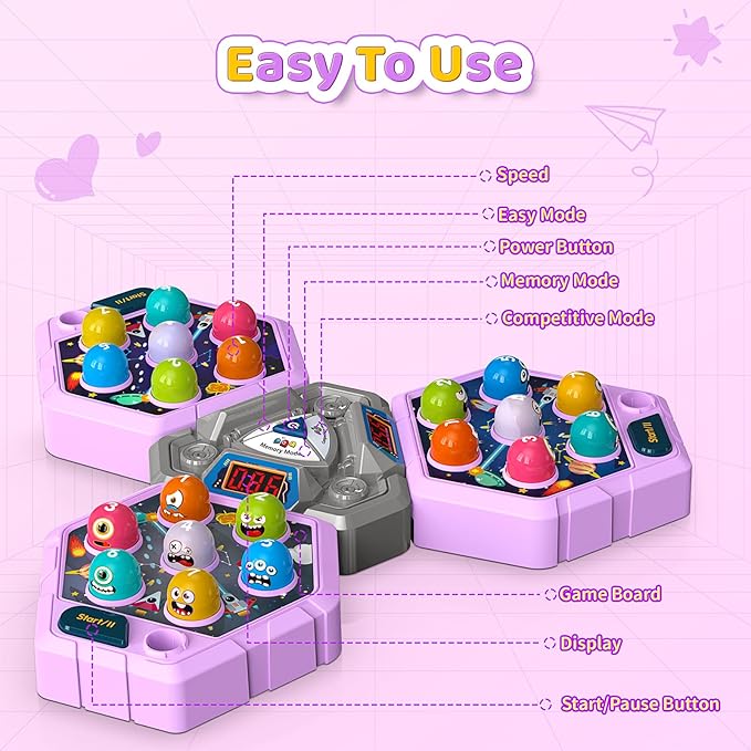 Whack Mole Game for Toddlers, Toys for 3-12 Year Old Girls Boys, Interactive Educational Multiplayer Toys with 3 Modes & 3 Hammers, Sound & Light, Birthday Xmas Gifts for 3 4 5 6+ Year Old Girls Boys