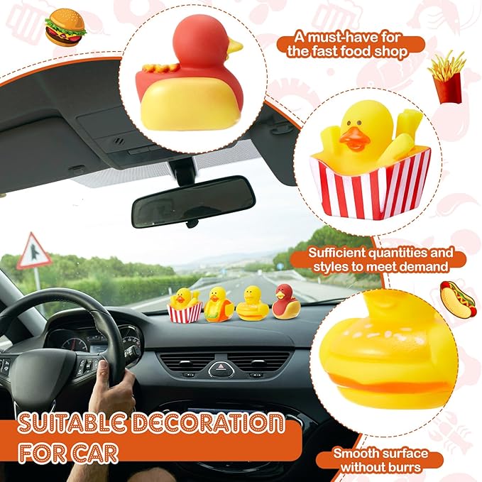 Deekin 50 Pcs Rubber Ducks 2" 4 Style Cute Ducks Bulk Small Assortment Duckies Pool Party Favors Decoration (Fast Food)