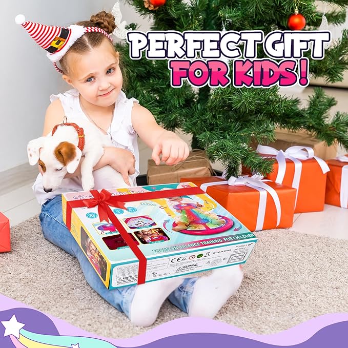 Unicorn Sit and Spin, GODELAIF Sit and Spin Toy 360° Spinning Stool Seat Sensory Toys Christmas Birthday Gift with Music & LED Lights for Kids Toddlers Girls Boys 2, 3, 4, 5, 6 Years Old